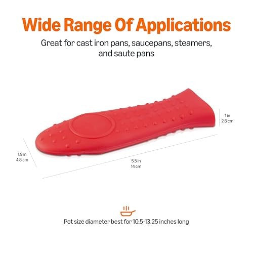 Heat-Resistant Silicone Skillet Handle Cover, Red, 5.6"L x 1.9"W