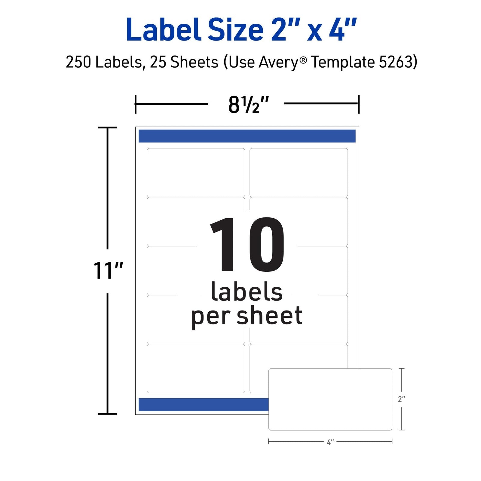 Avery 5263 TrueBlock Labels, 2" x 4", White, 250 Count, Laser Compatible