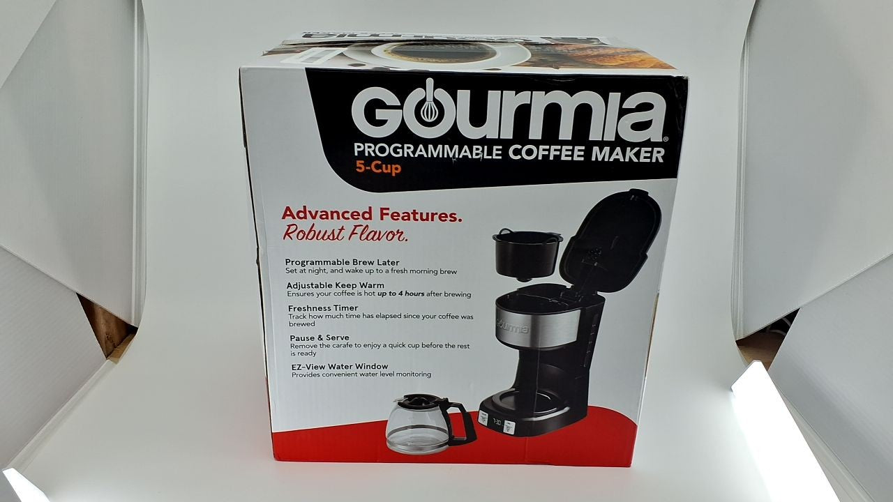 5 Cup Coffee Maker, Gourmia, Programmable, Black & Stainless Steel
