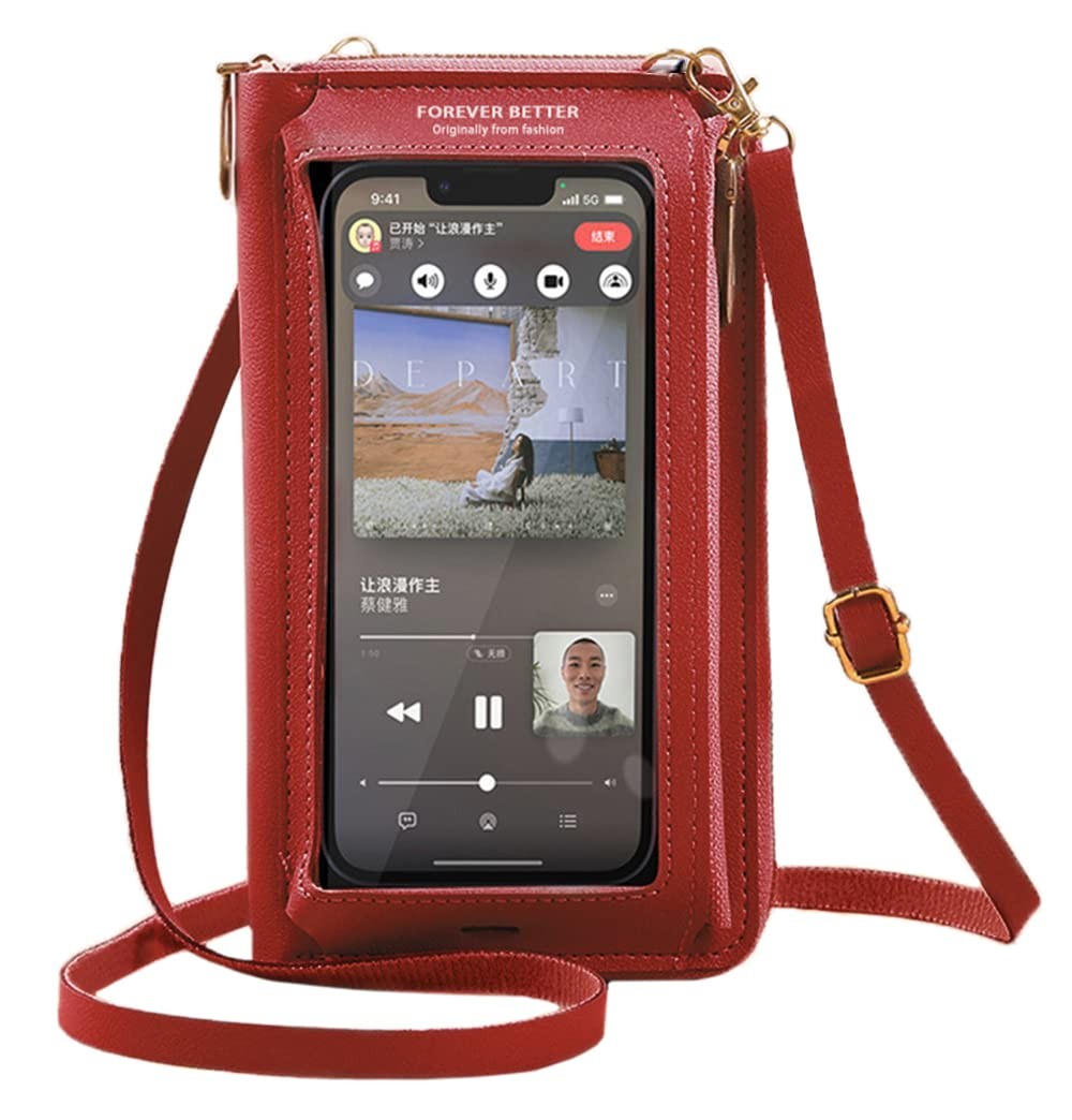 Red Faux Leather Small Crossbody Handbag for Women - Phone & Card Holder
