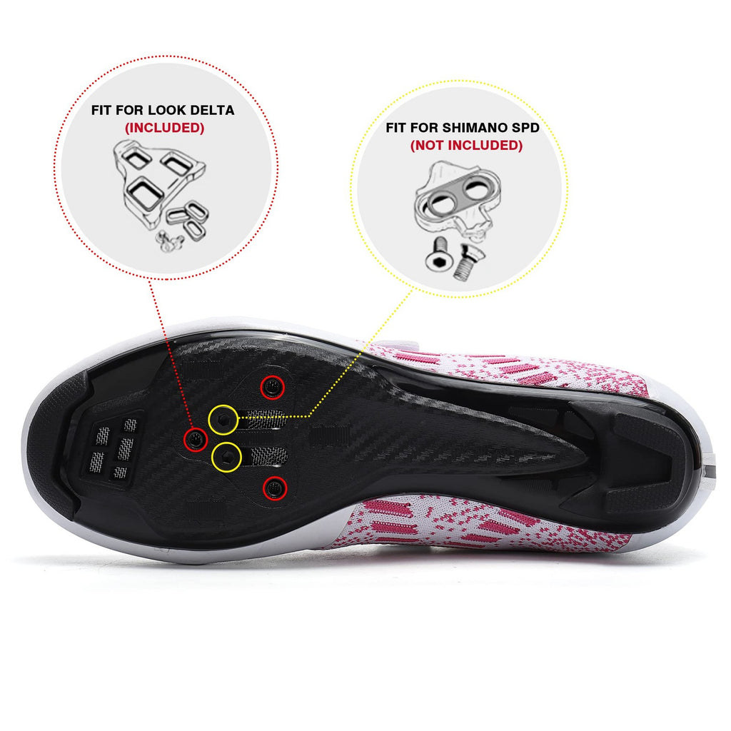 Unisex Road Bike Cycling Shoes Compatible with Peloton, Size 5.5 (White-Pink)