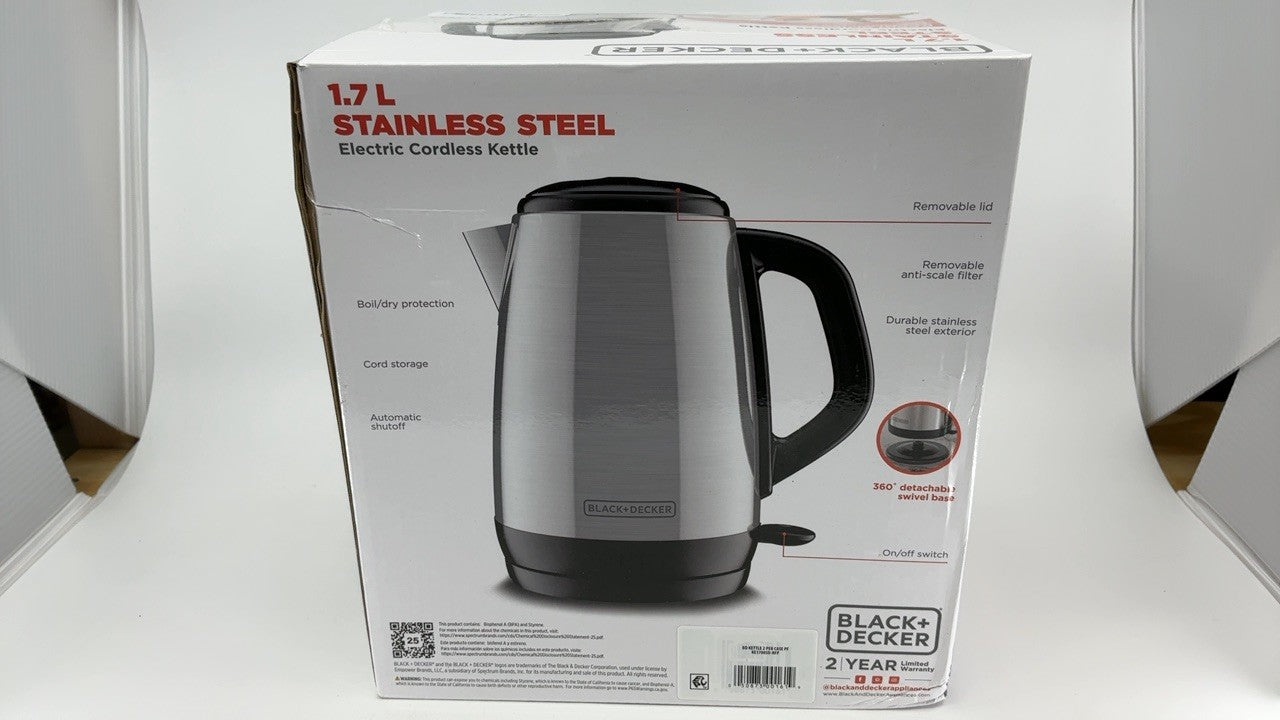 1.7L Cordless Electric Kettle, Rapid Boil, Auto Shutoff, Stainless Steel