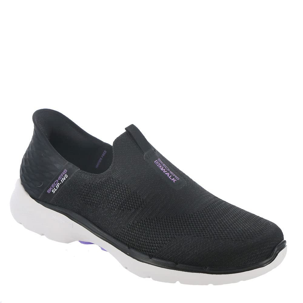 Skechers Women's Hands Free Slip-ins Go Walk 6 Sneakers, 8.5 Black/Lavender