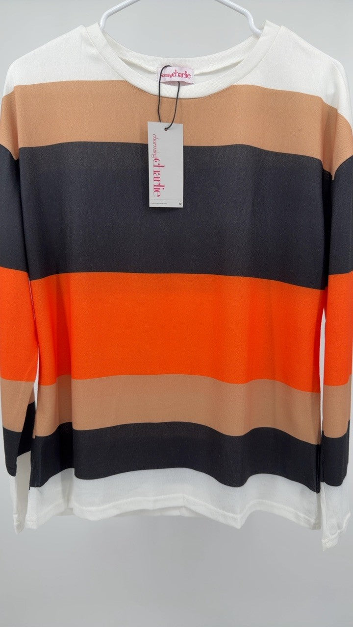 Leopard Color Block Striped Knit Top