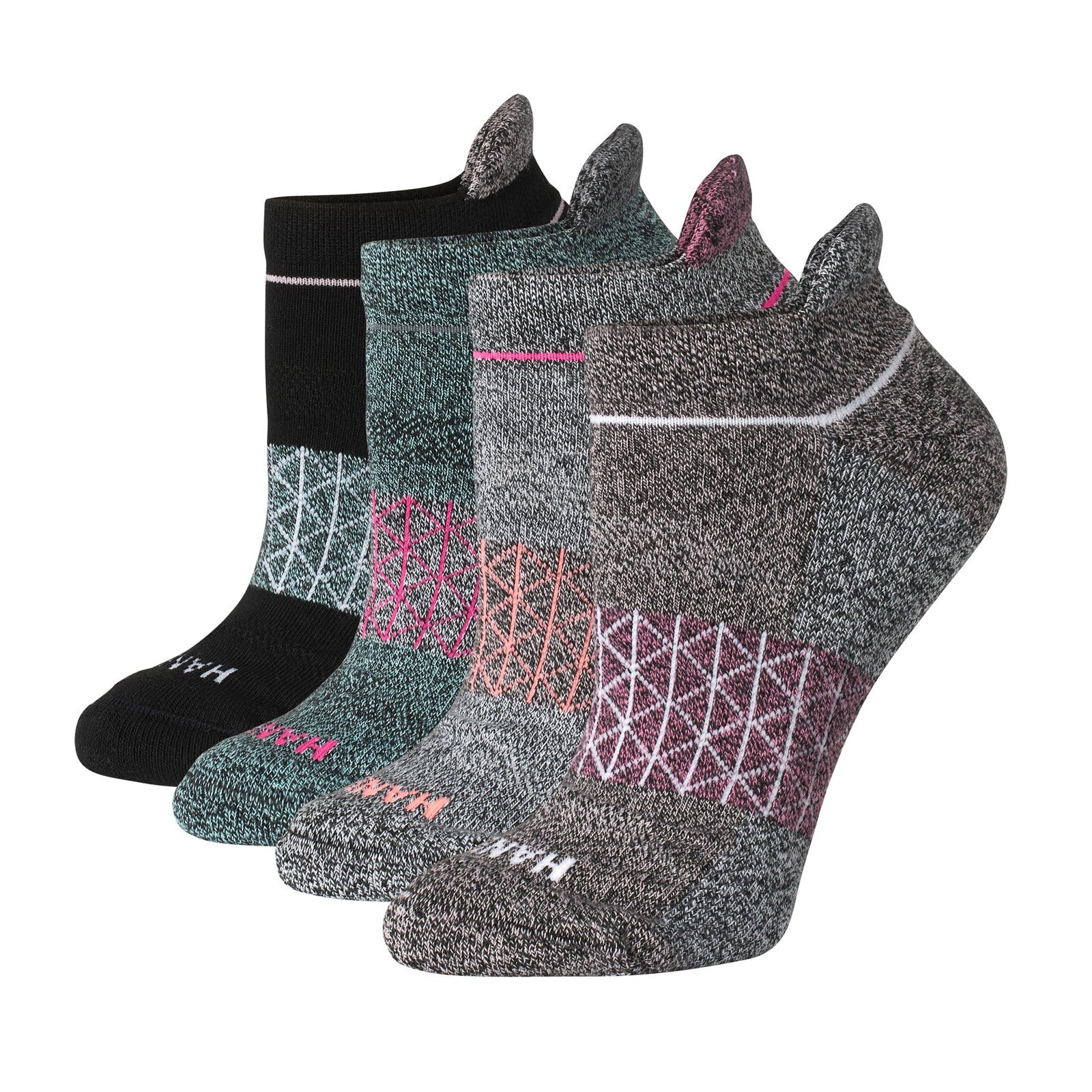 Hanes Women's Cushioned No Show Tab Socks, 4-Pairs, Teal Colorblock
