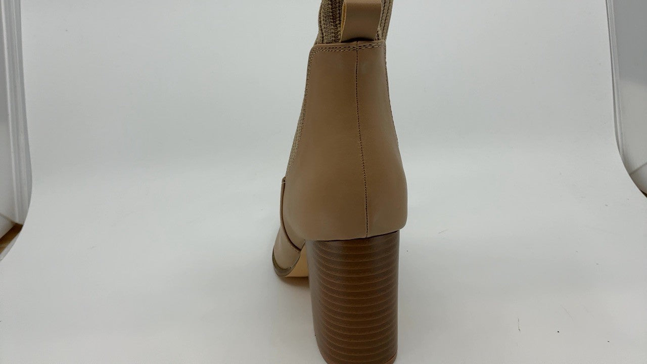 Coutgo Womens Khaki Chelsea Boots Pointed Toe Chunky Block Heel Size 7.5