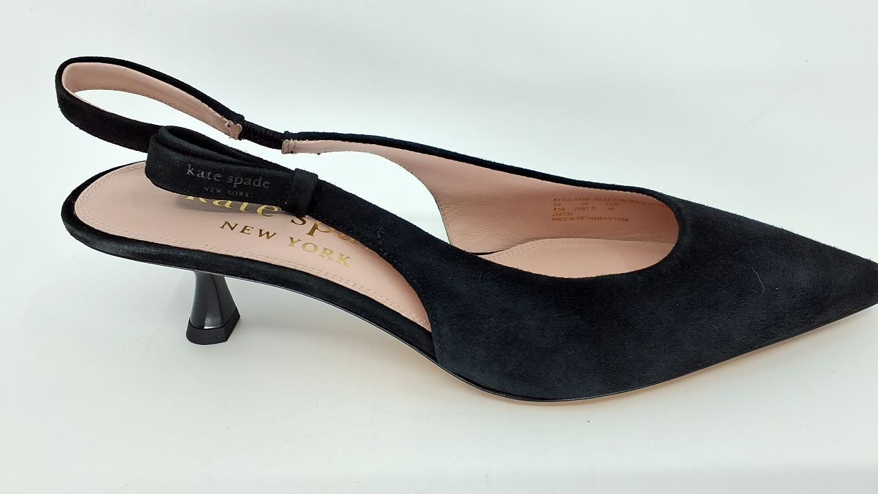 kate spade new york Women's Riley Slingback Kitten Heel, Black Suede, 9.5