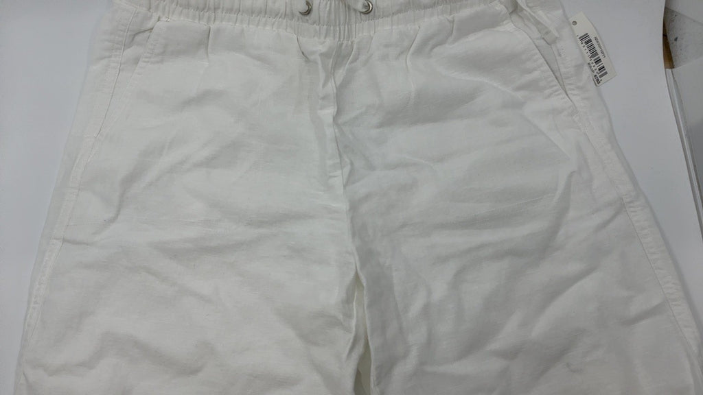 Linen Blend Wide Leg Pant w/ Drawstring, Bright White, X-Small