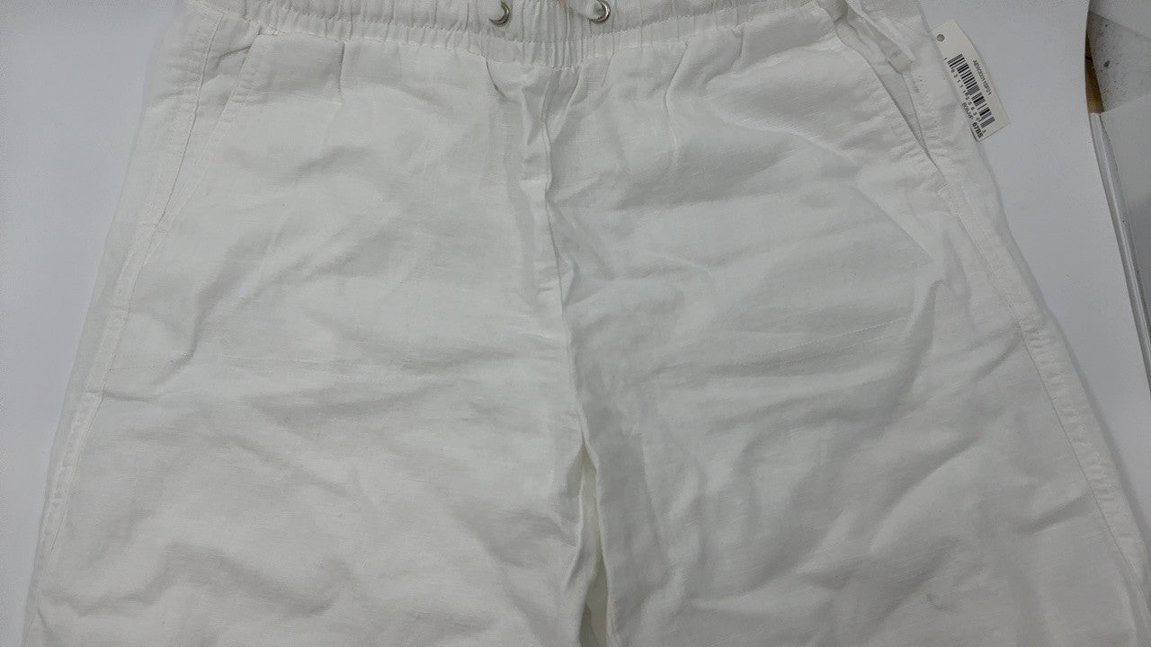 Linen Blend Wide Leg Pant w/ Drawstring, Bright White, X-Small
