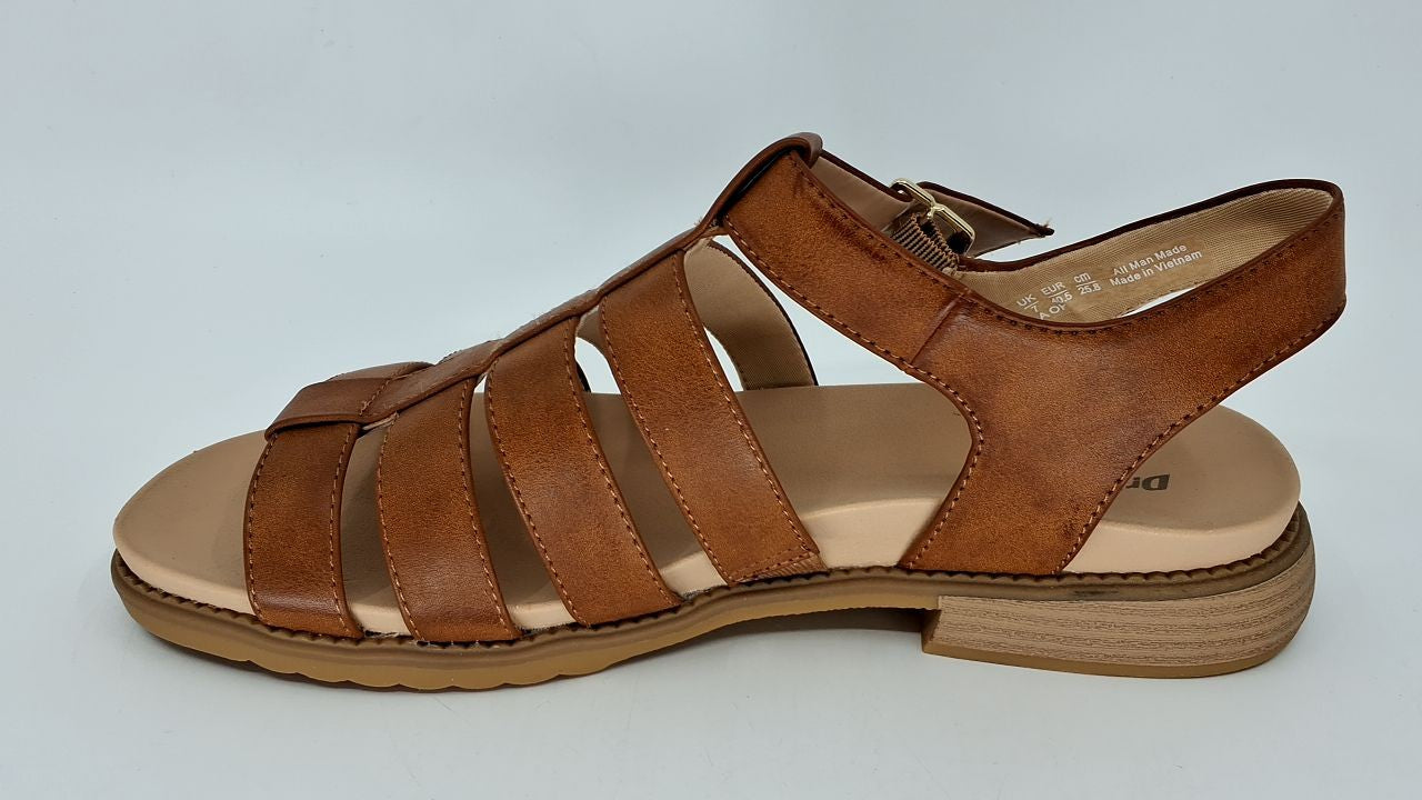 Dr. Scholl's Shoes Womens A OK Flat Sandal Brown Smooth 9.5 M