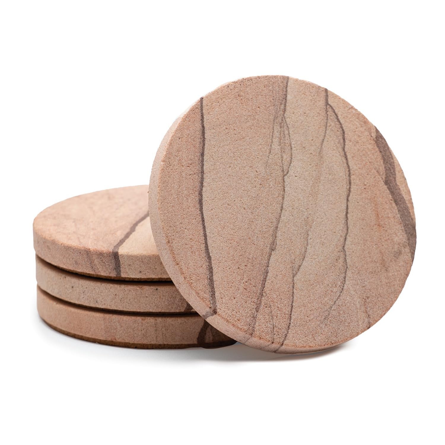 4 Pack Cinnabar Sandstone Coasters, Unique Patterns, 4.25 in