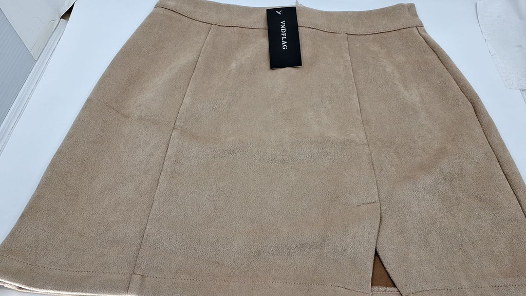 VNDFLAG Women's High Waist Medium Faux Suede Side Split Bodycon Short Mini Skirt