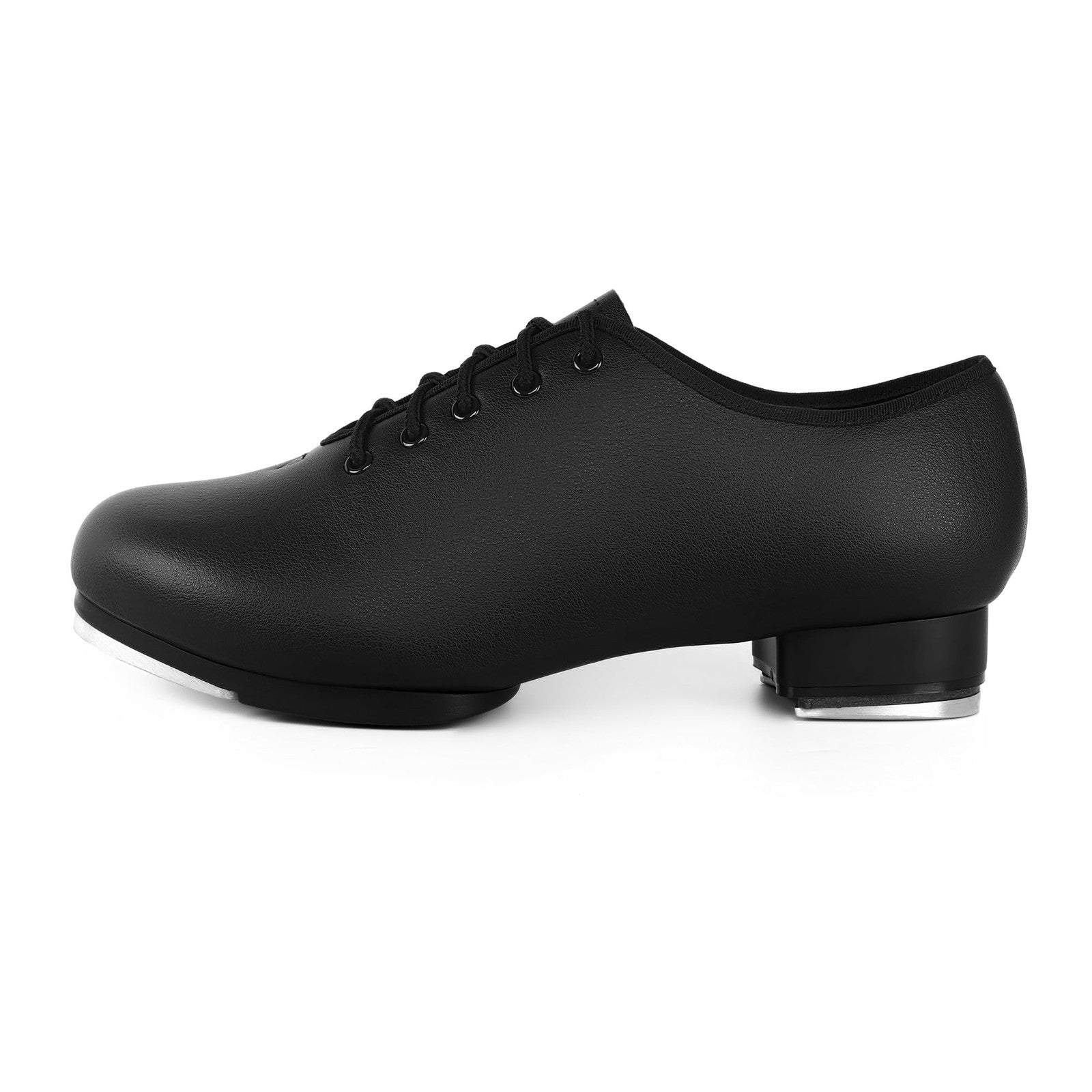 6.5M Black PU Leather Tap Shoes for Women & Men Lace Up Style