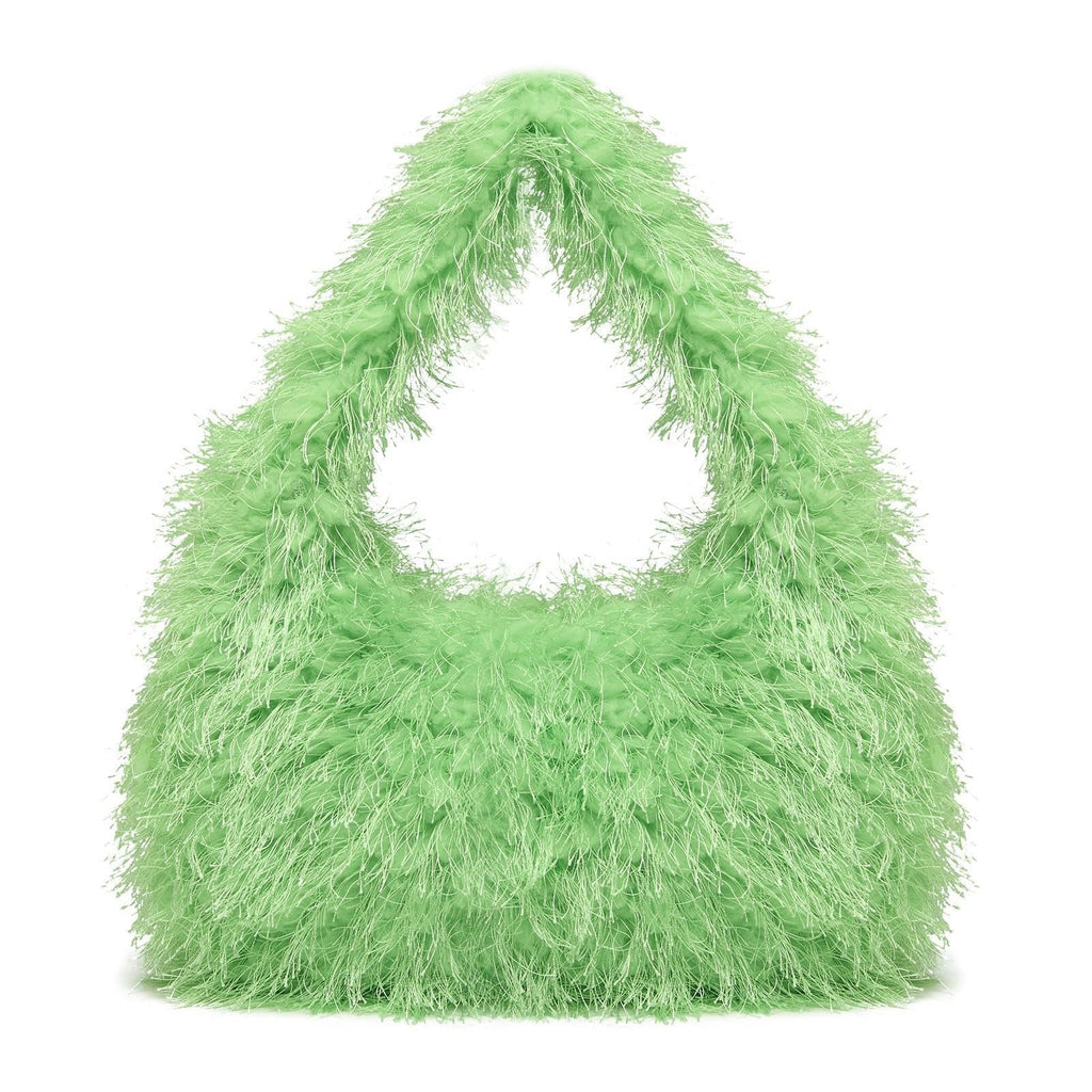 Trendy Mint Green Faux Fur Tote Bag Fluffy Hobo Purse for Women