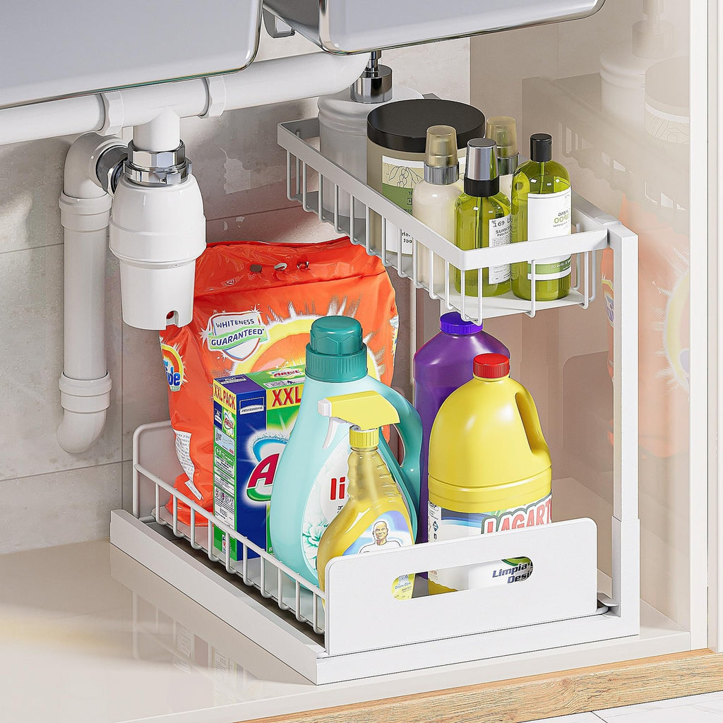 Slide Out Cabinet Organizer, White, 1 Pack for Kitchen & Bathroom