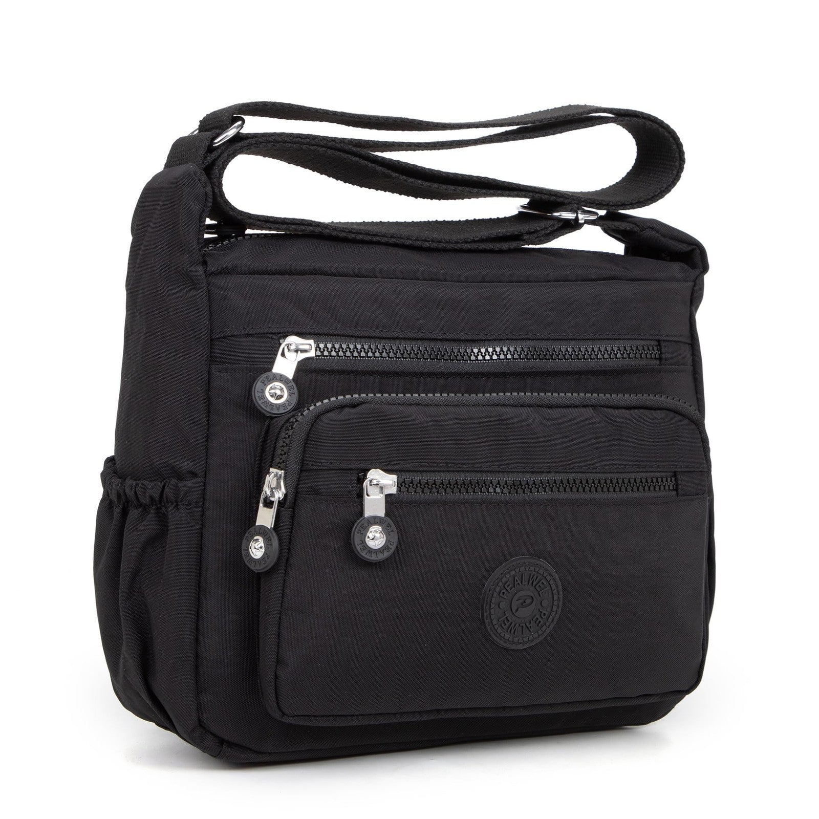 Lightweight Black Handbag for Women - 10 Pocket Nylon Tote w/ Adjustable Strap