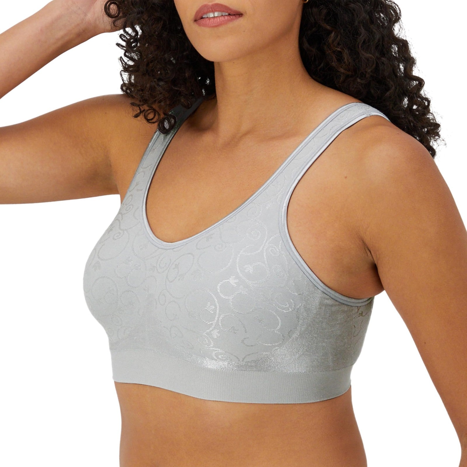 Bali Full-Coverage Wirefree Bra, Large, Moisture-Wicking, Grey Swirl