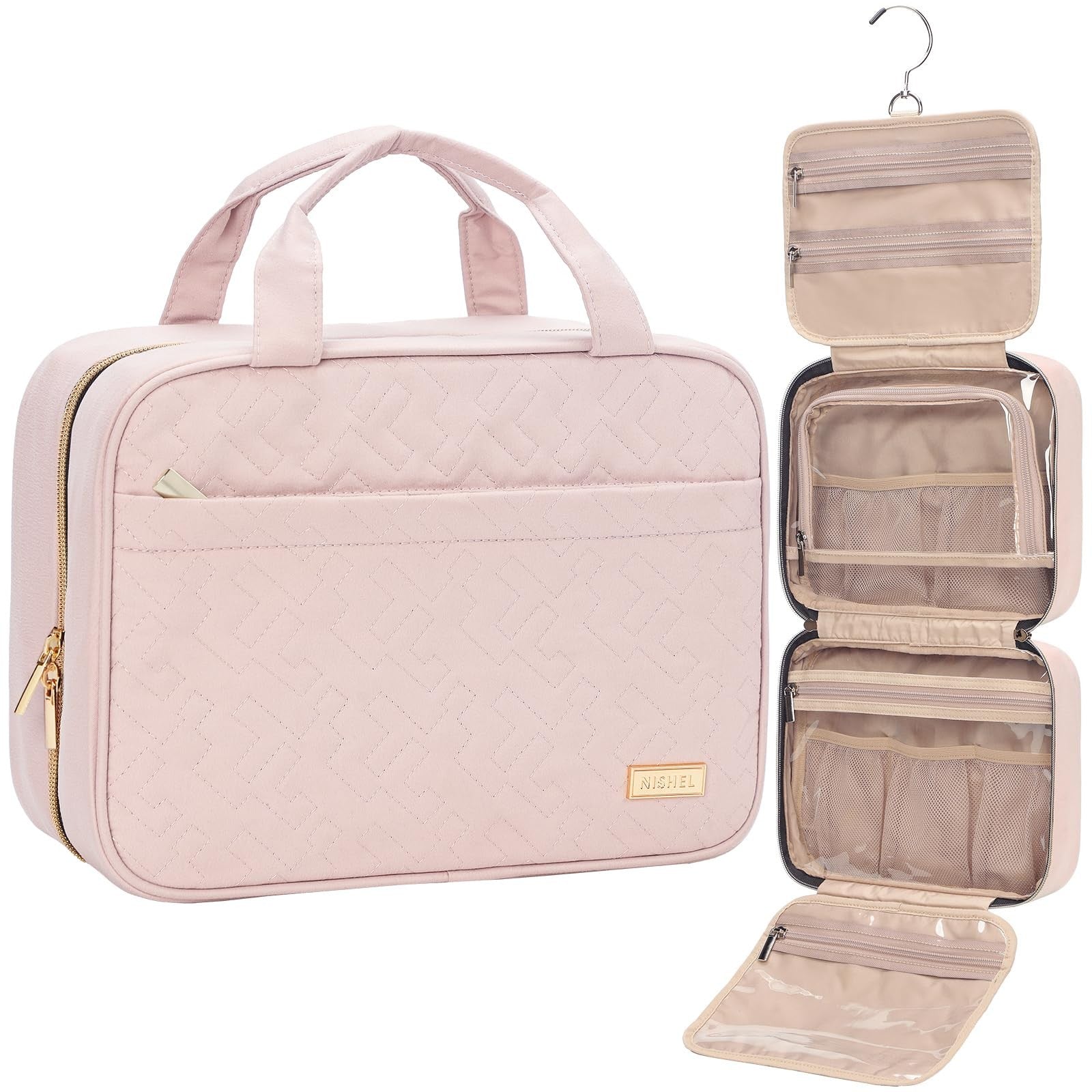 NISHEL Medium Toiletry Bag, Pink Portable Organizer for Travel Essentials