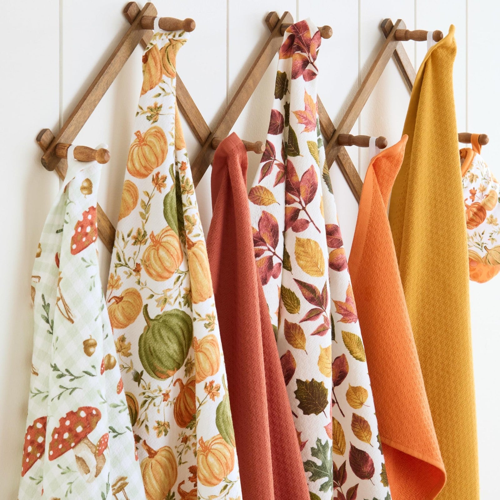 Cotton Kitchen Towels Set, 3-Pack, Autumn Harvest, 16x28 in, Soft & Absorbent