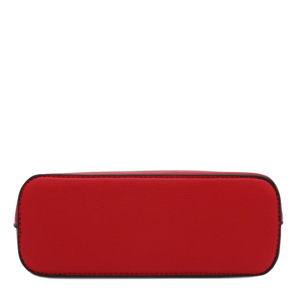 Faux Leather Solid Small Dome Crossbody bag with Chain Strap (Red)