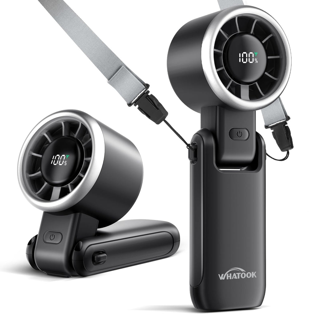 WHATOOK Mini Portable Fan 4000mAh Rechargeable 5 Speeds Black