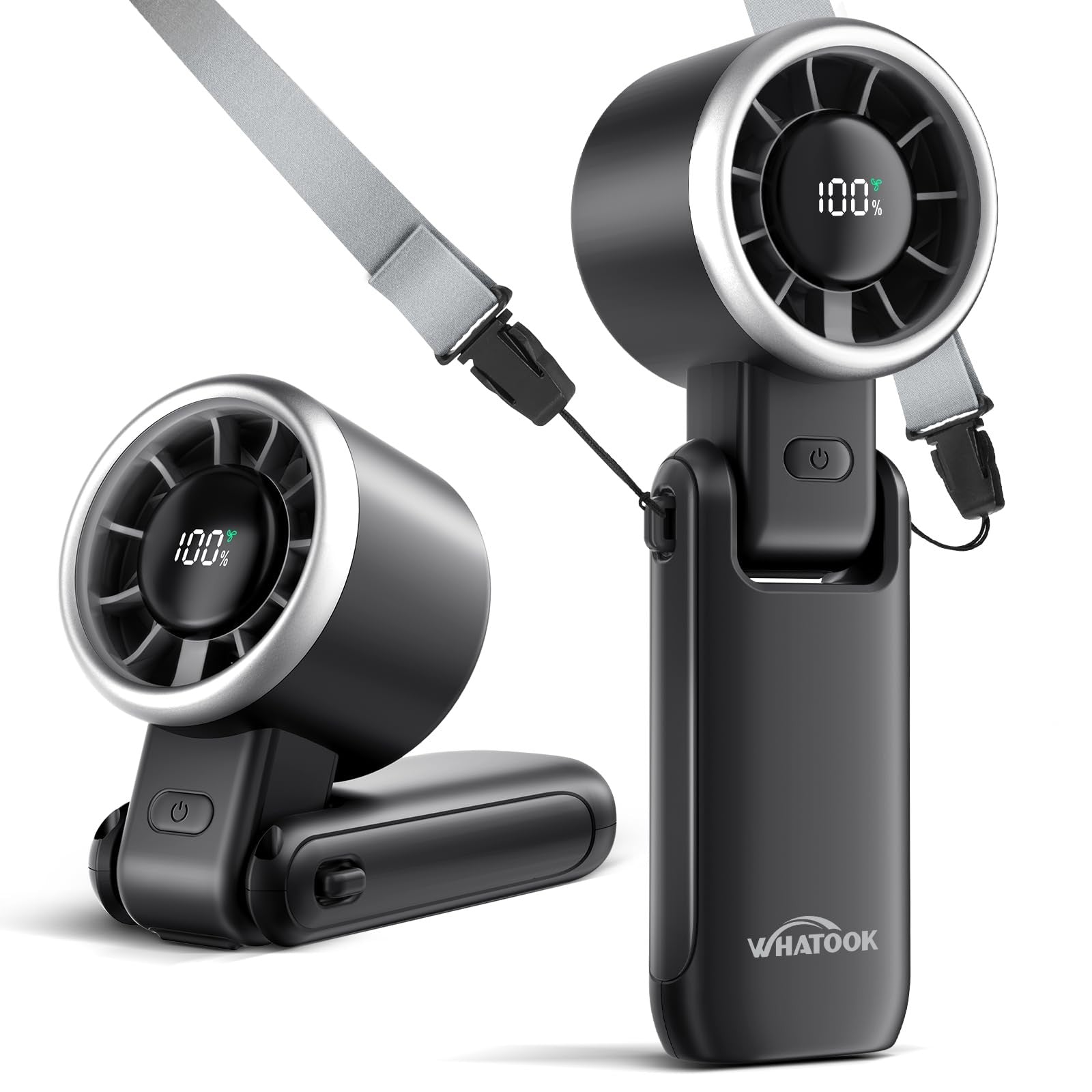 WHATOOK Mini Portable Fan 4000mAh Rechargeable 5 Speeds Black