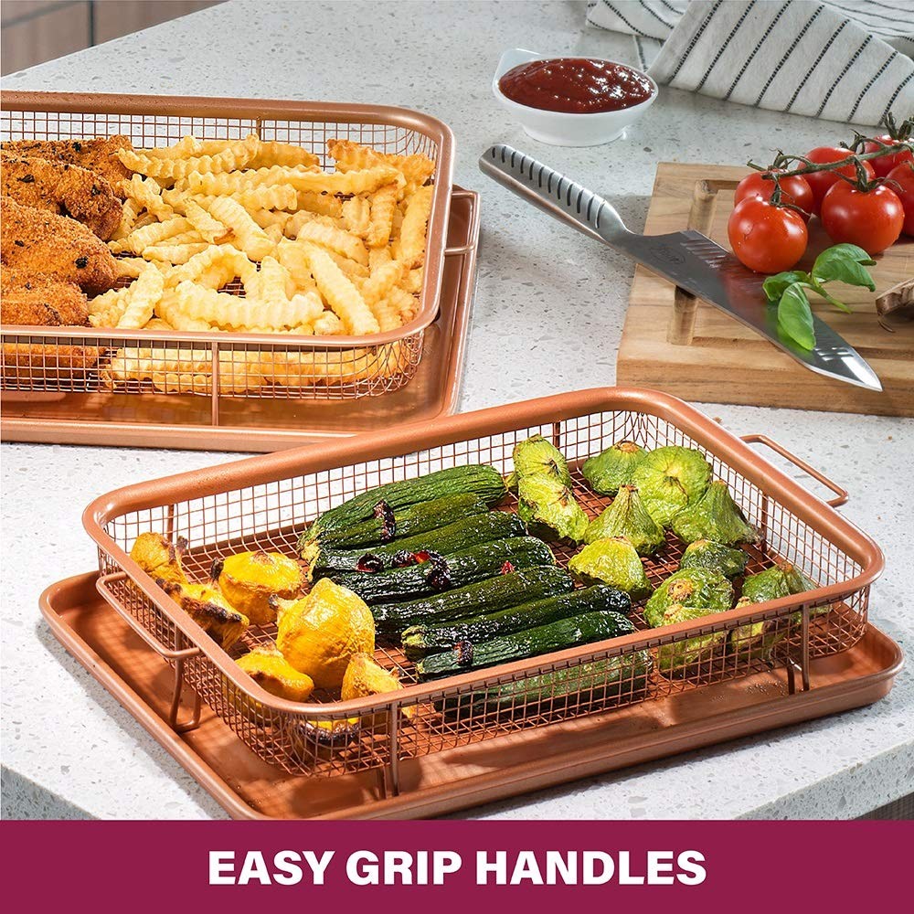 2-Piece Nonstick Copper Crisper Tray for Oven, 12.5x9 in, Dishwasher Safe