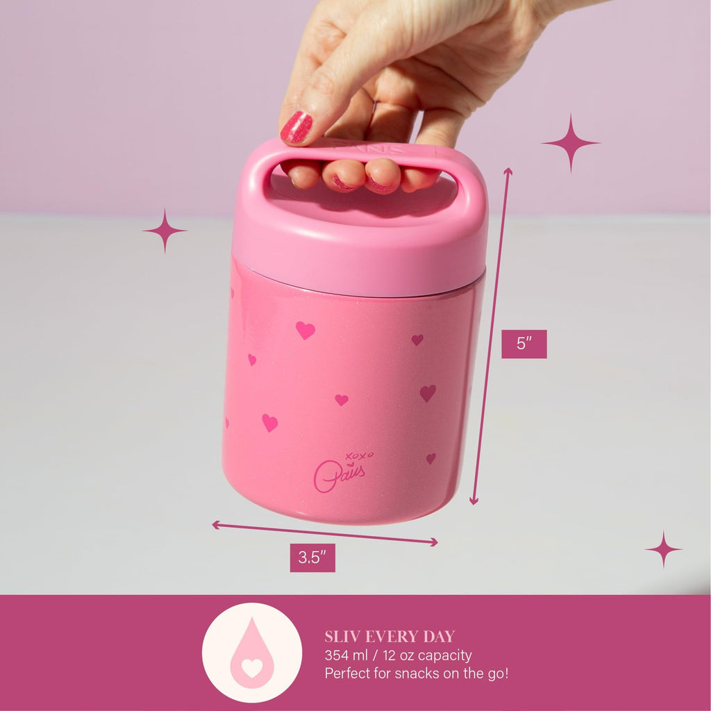 Insulated 12-Ounce Food Jar Pink Hearts, Double Wall Stainless Steel