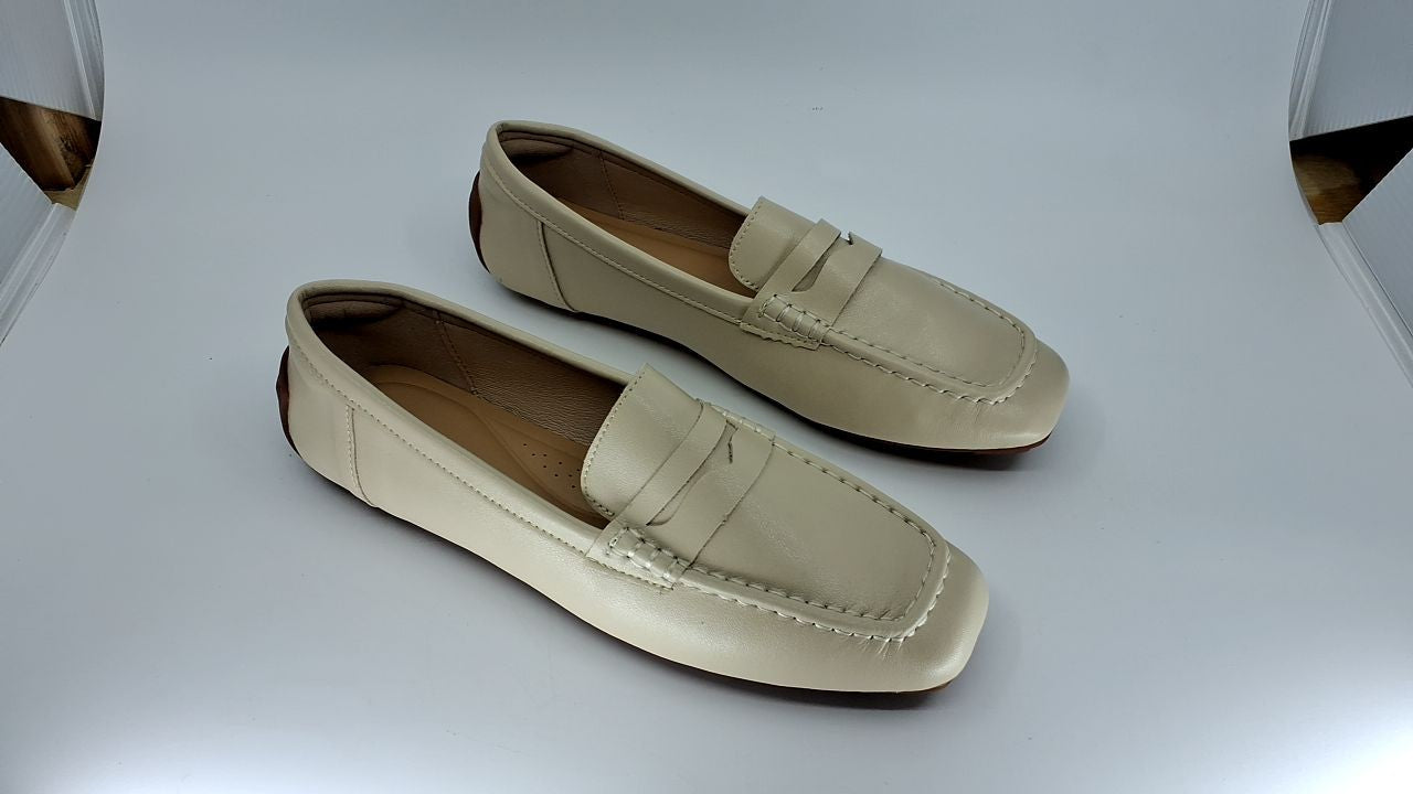 Comfortable Women's Beige Loafers, Slip On, Square Toe, Lightweight