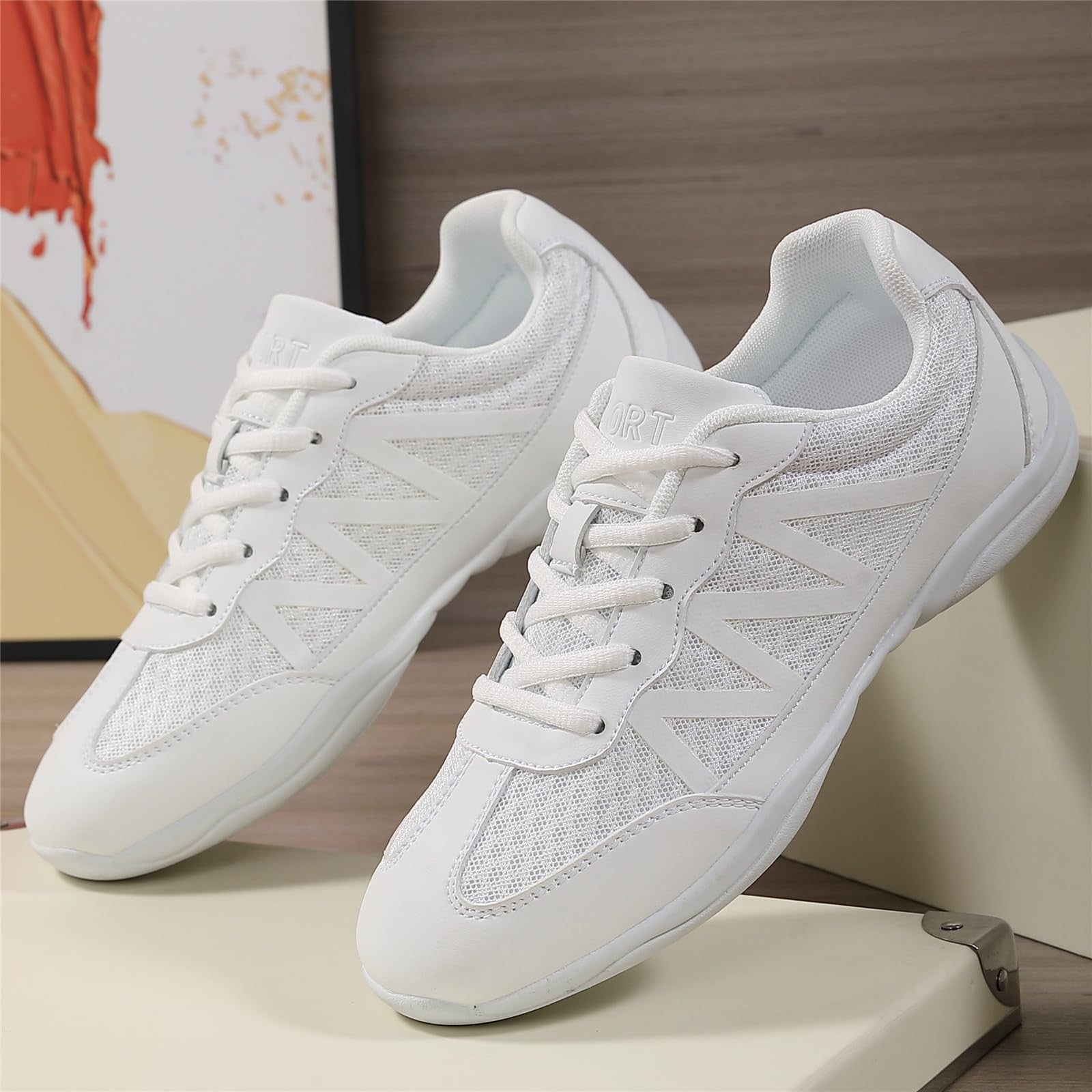 Girls Size 9 Cheer Shoes White Microfiber Breathable Dance Sneakers