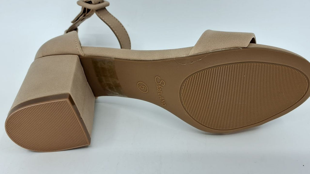 Shoe Land SL-Romina Low Block Heels, Size 6, Nude Nubuck, Slingback
