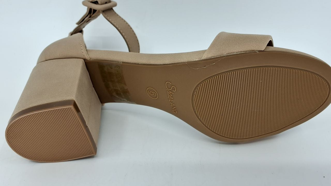 Shoe Land SL-Romina Low Block Heels, Size 6, Nude Nubuck, Slingback