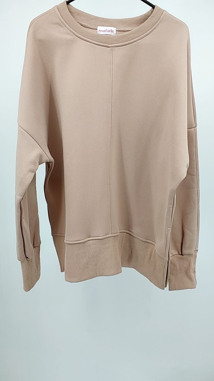 Side Slit Round Neck Long Sleeve Sweatshirt