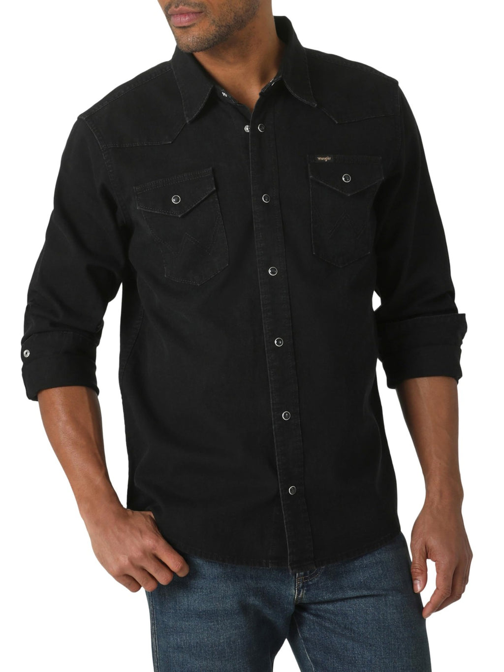 Iconic Denim Regular Fit Black Denim Snap Shirt Size X Large