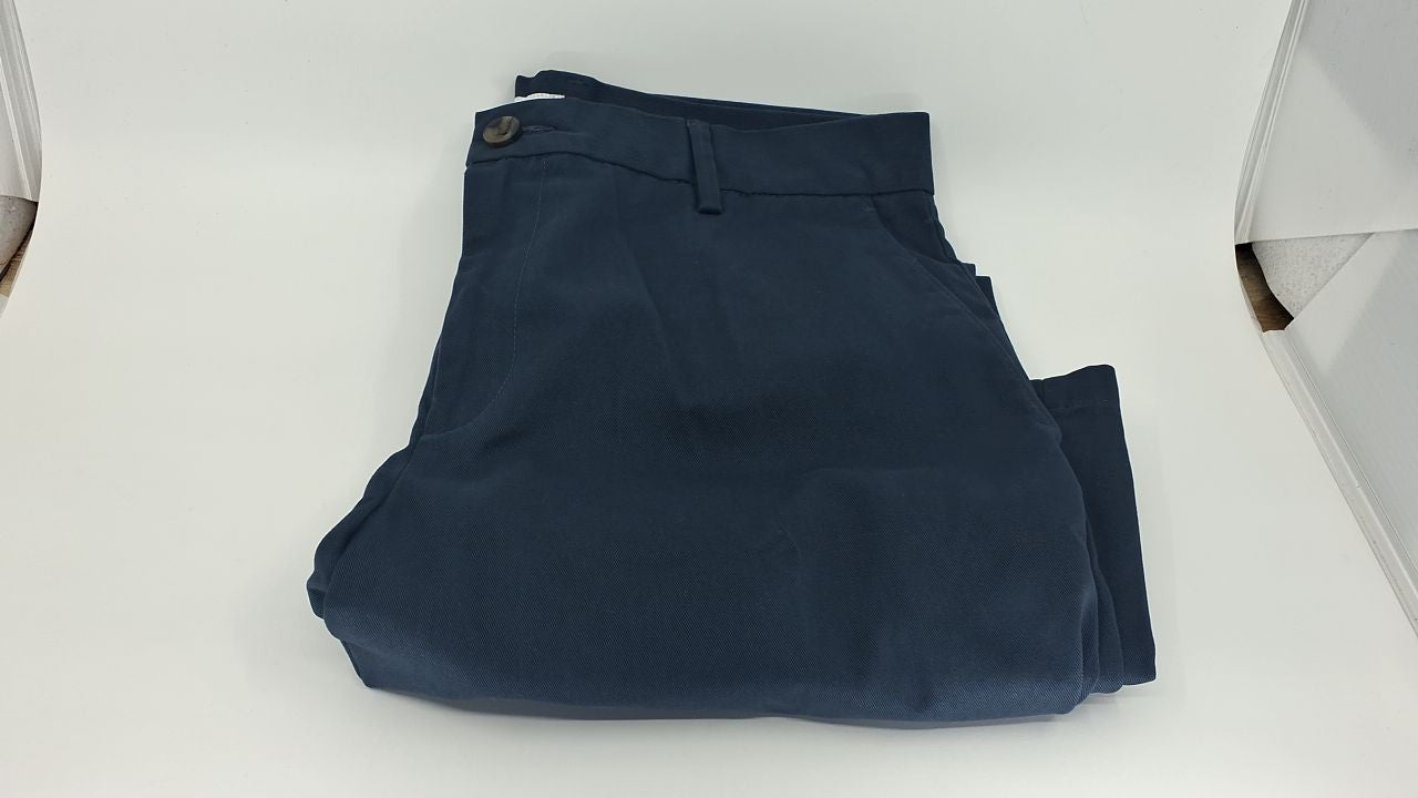 Slim-Fit Flat-Front Chino Pants, Navy, 33W x 28L, Wrinkle-Resistant