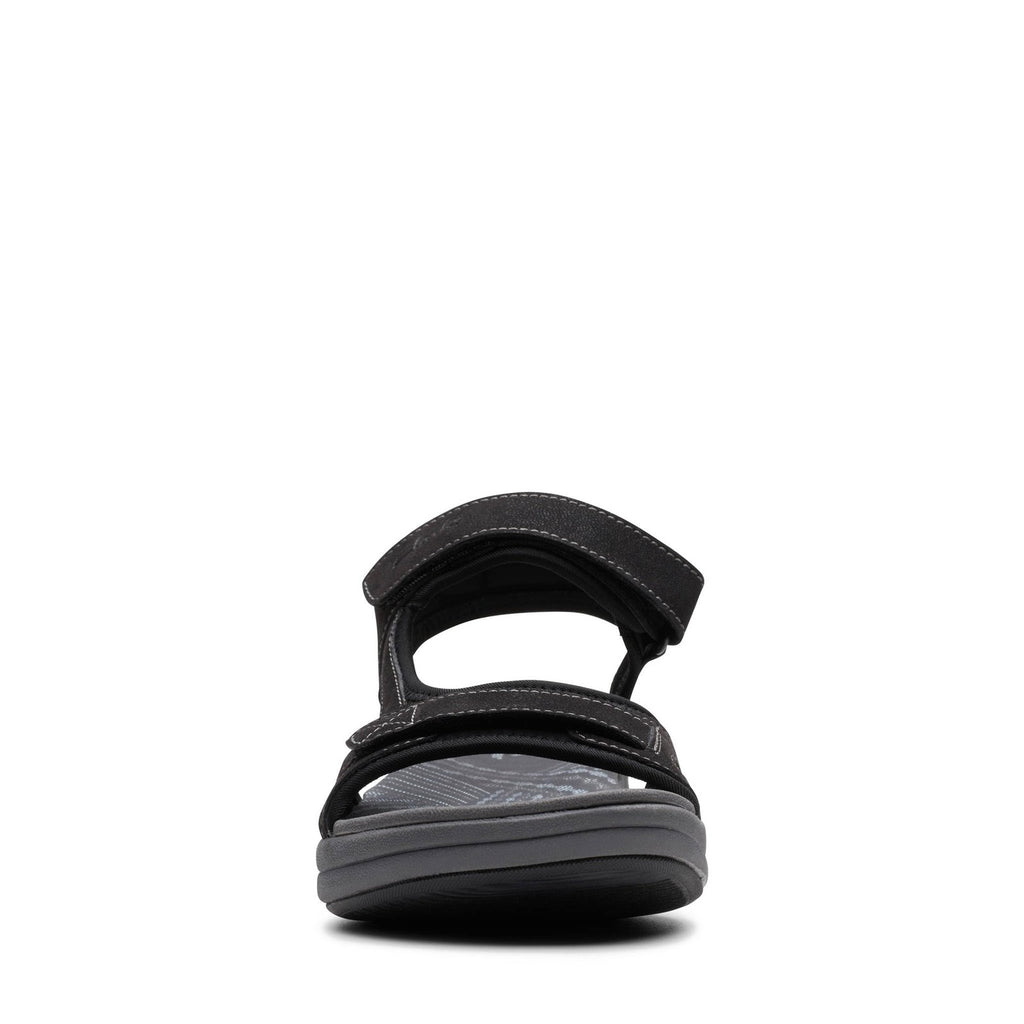 Clarks Women's Mira Bay Flat Sandal, Black Textile, 8 Wide US
