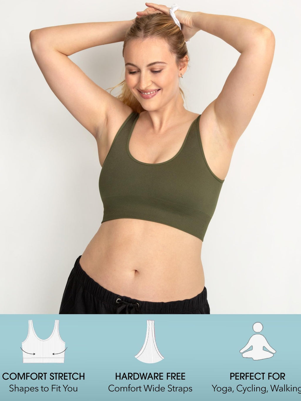 XX-Large Wireless Sport Bra, 360 Stretch, Seamless, 3-Pack, Fruit of the Loom