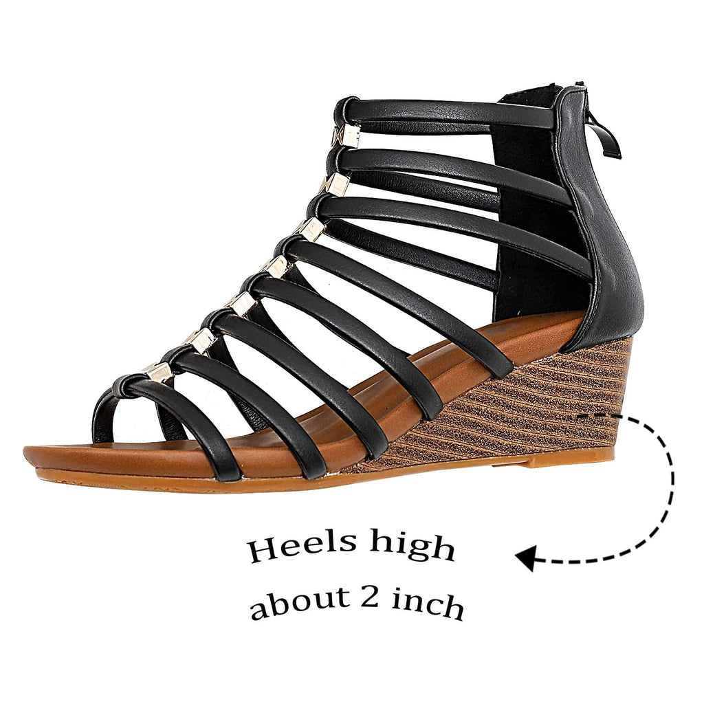 STMAHER Womens Gladiator Sandals Zipper Strappy Wedge For girls Black Size 9/40