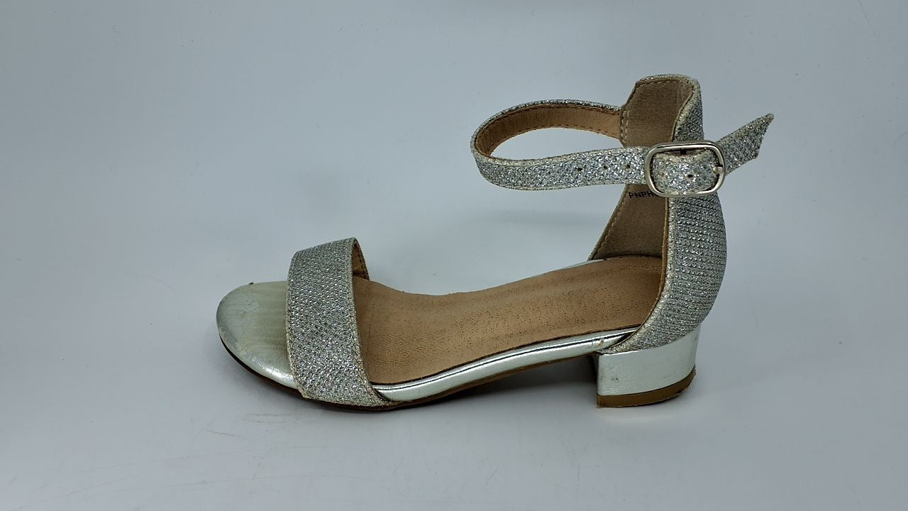 Silver Toddler Girls Heels Sandals Size 11 Ankle Strap Wedding Party