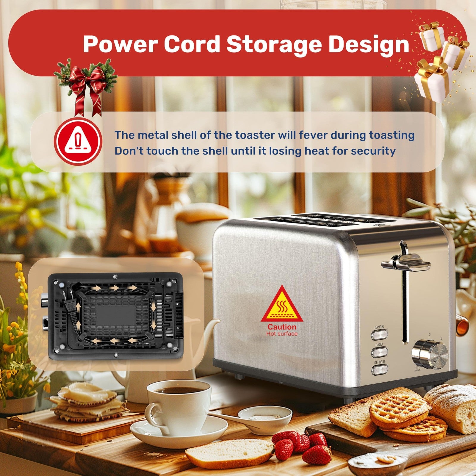 YSSOA 2-Slice Stainless Steel Toaster, 6 Shade, Bagel & Defrost Functions