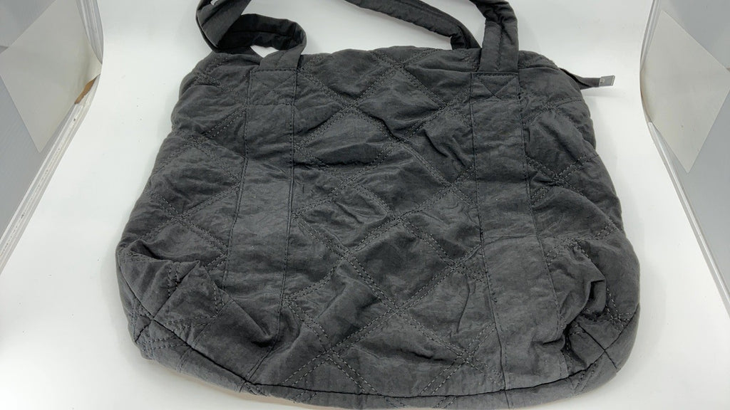 Women’s Quilted Tote Bag Black Nylon Padded Purse w/ Zipper 17.3x13.4in