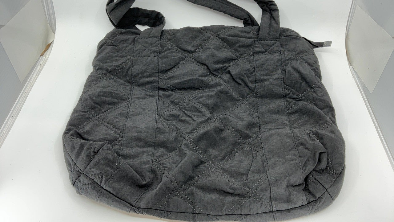 Women’s Quilted Tote Bag Black Nylon Padded Purse w/ Zipper 17.3x13.4in