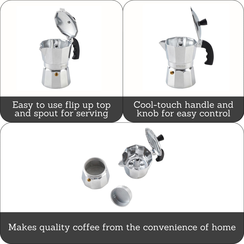 IMUSA Aluminum Stovetop Espresso Maker, 3-Cup, Silver