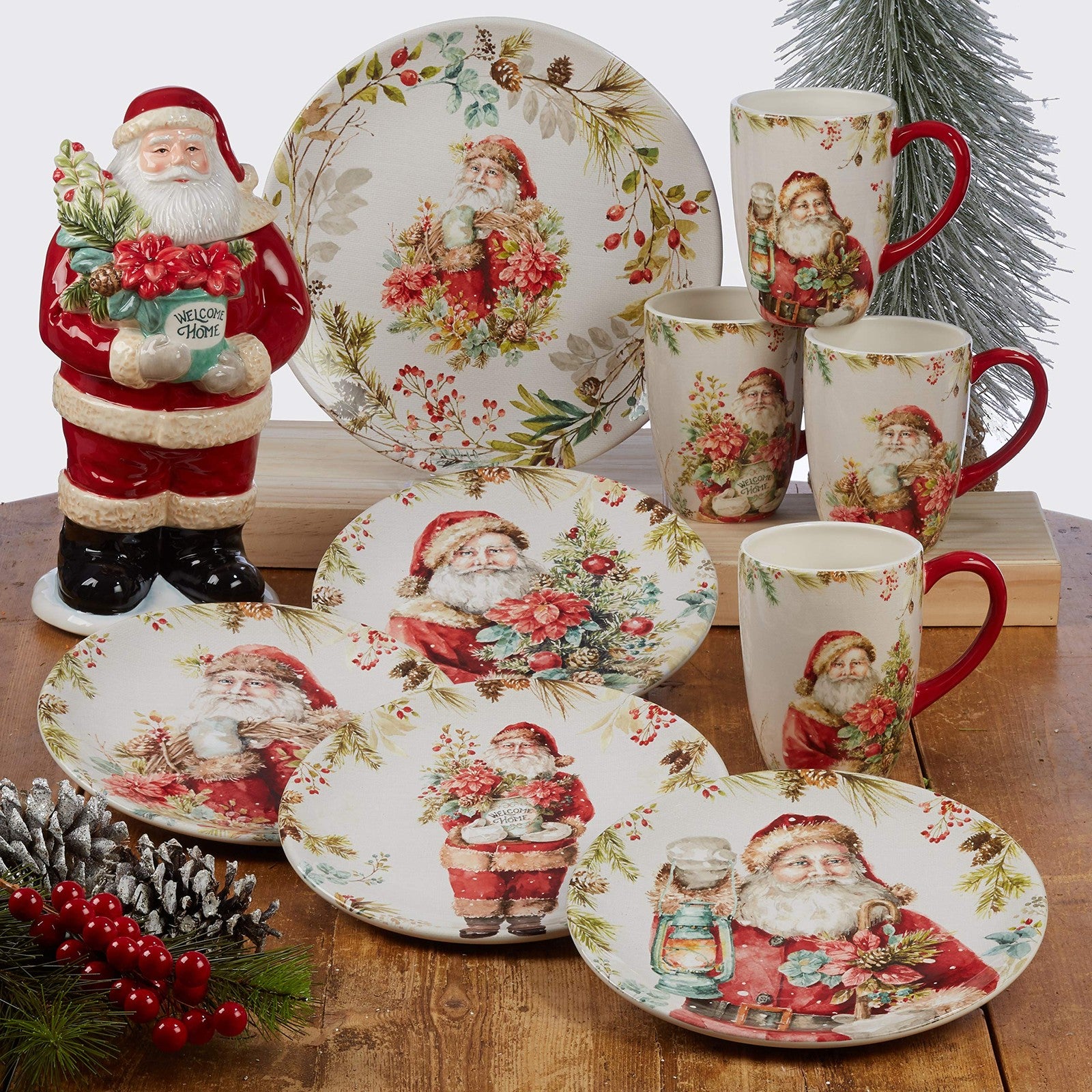 Pinecone & Berry Ceramic Bowls - Set of 4, 22 oz Christmas Serving Bowls
