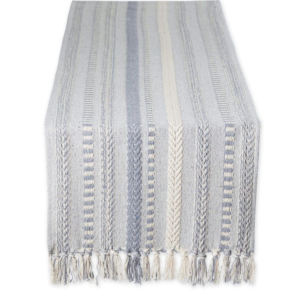 Farmhouse Braided Stripe Table Runner 15x72 Cool Gray, Fringe Included