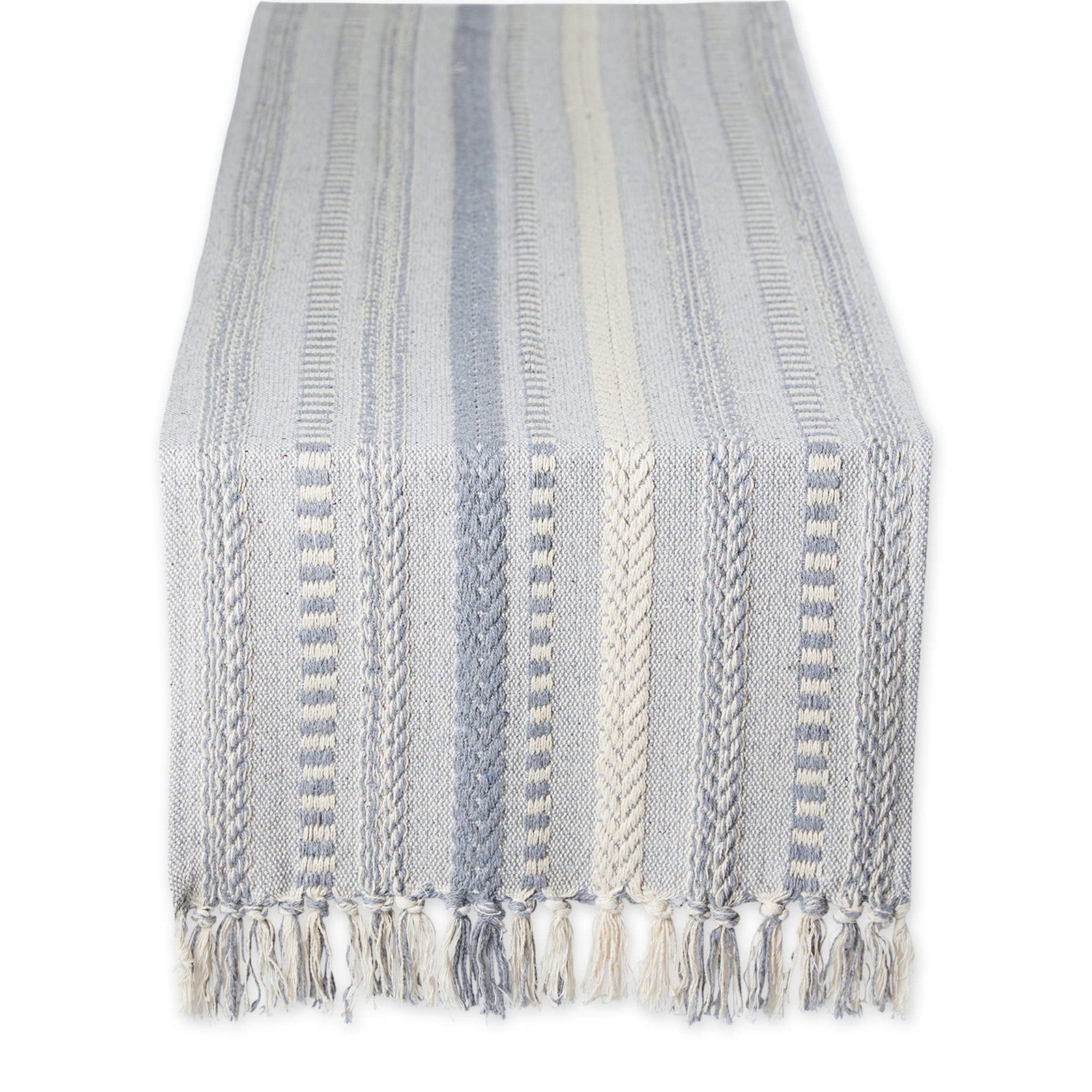 Farmhouse Braided Stripe Table Runner 15x72 Cool Gray, Fringe Included