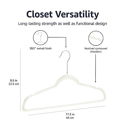 50 Slim Velvet Clothes Hangers, Non-Slip, Ivory/Silver