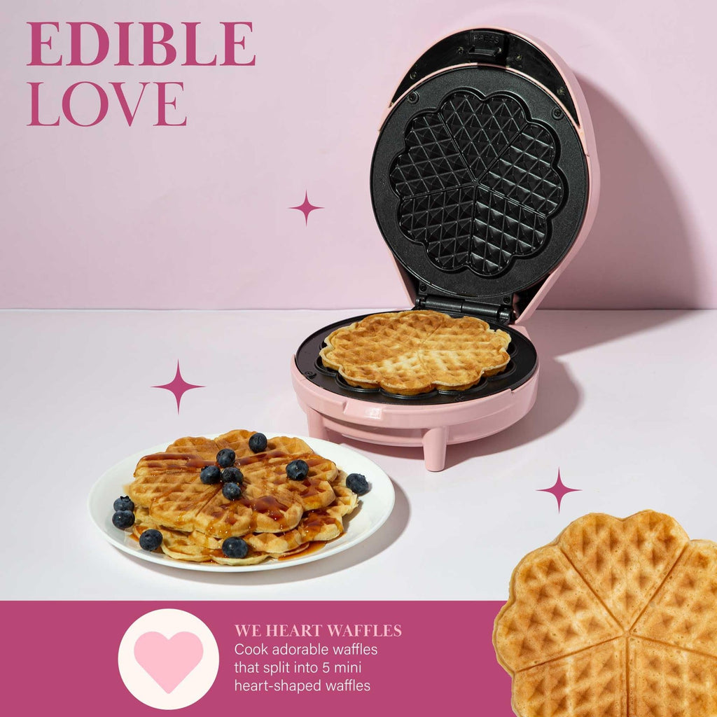 Paris Hilton Waffle Maker, 5 Mini Hearts, Easy Clean Nonstick, Pink