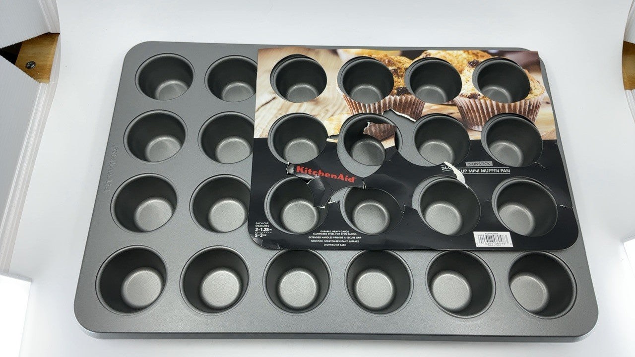 KitchenAid 24-Cup Nonstick Aluminized Steel Mini Muffin Pan, Contour Silver