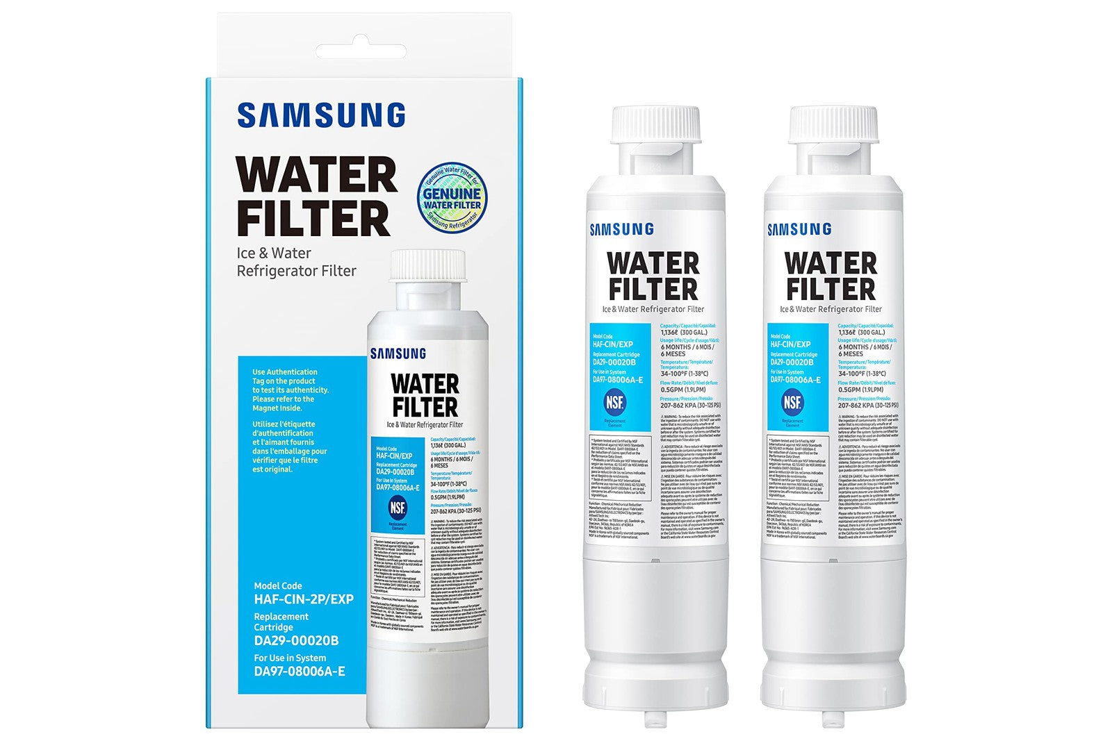 Samsung Refrigerator Water Filter DA29-00020B, 2 Pack, Clean Water